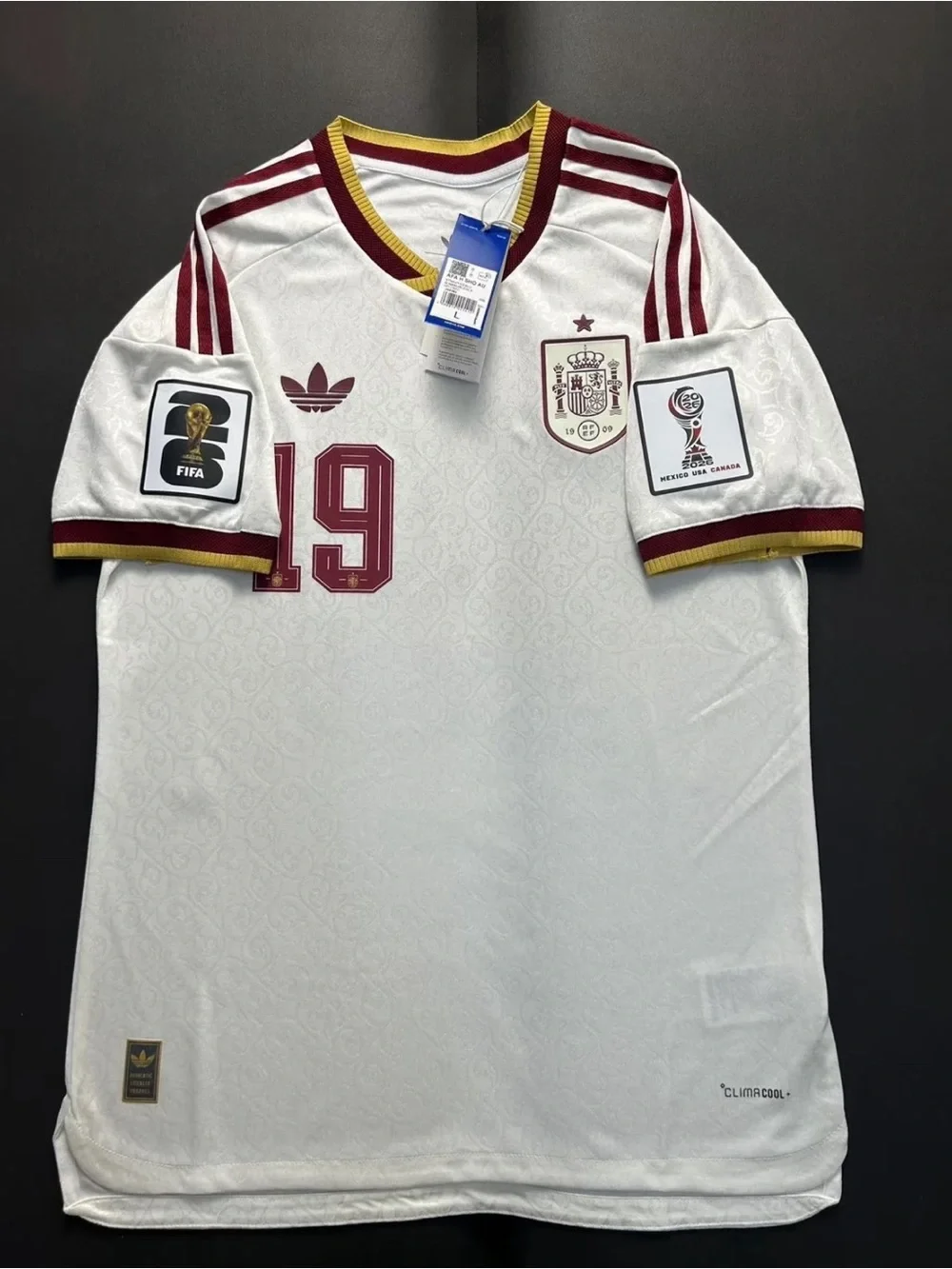 adidas White & Maroon Spain Soccer Jersey #19